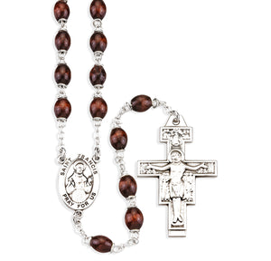 Franciscan Crown Seven Decade Rosary, Brown Boxwood, Sterling Silver Crucifix and Center
