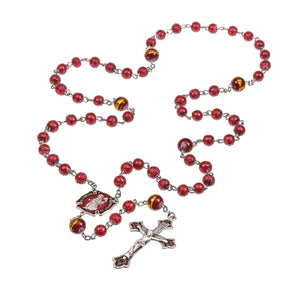 Saint Florian Firefighter Rosary, 6mm Red Lava Glass Beads, Sterling Silver Crucifix and Center