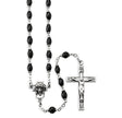 Black Oval Cocoa Bead Rosary, Sterling Silver Crucifix and Center