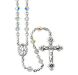 6mm Aurora Borealis Swarovski Crystal Bi-Cone Bead Rosary, Sterling Silver Crucifix and Center
