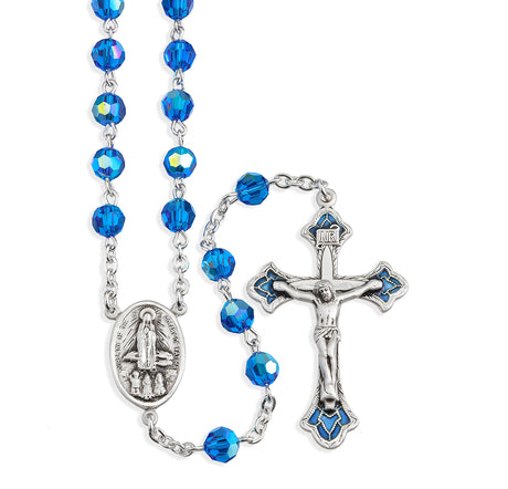 6mm Bermuda Blue Swarovski Crystal Rosary, Sterling Silver Crucifix and Center