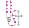 6mm Fuchsia Swarovski Crystal Rosary, Sterling Silver Crucifix and Center