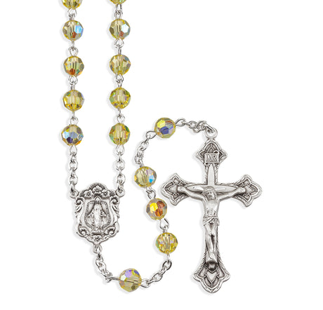 6mm Jonquil Swarovski Crystal Rosary, Sterling Silver Crucifix and Center