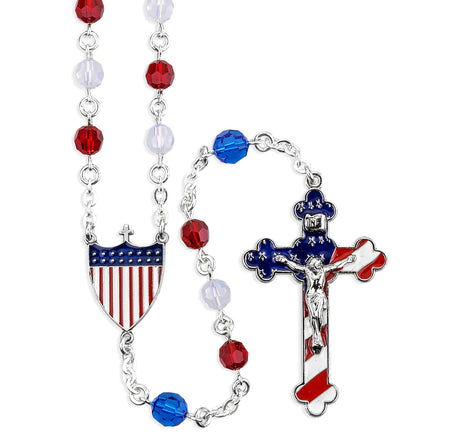 USA Patriotic Rosary | Sterling Silver & Austrian Crystal | Handmade in USA