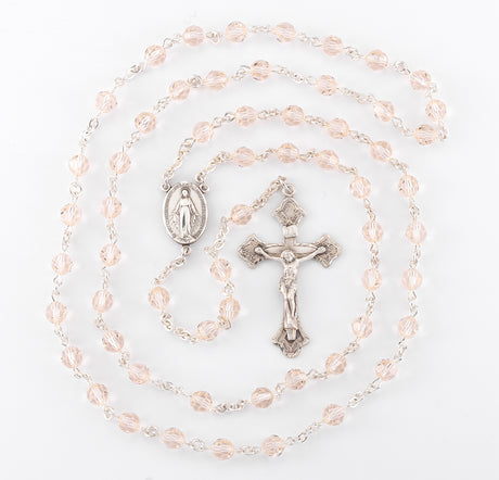 6mm Silk Swarovski Crystal Rosary, Sterling Silver Crucifix and Center