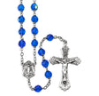 7mm Bermuda Blue Crystal Czech Aurora Bead Rosary, Sterling Silver Crucifix and Center