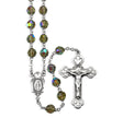 7mm Bermuda Diamond Crystal Czech Aurora Bead Rosary, Sterling Silver Crucifix and Center