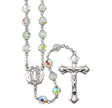 7mm Crystal Czech Aurora Bead Rosary, Sterling Silver Crucifix and Center