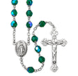 7mm Emerald Crystal Czech Aurora Bead Rosary, Sterling Silver Crucifix and Center