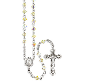 4mm Jonquil Swarovski Crystal Bi-Cone Bead Rosary, Sterling Silver Crucifix and Center