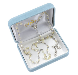 4mm Jonquil Swarovski Crystal Bi-Cone Bead Rosary, Sterling Silver Crucifix and Center