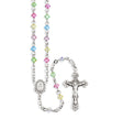 4mm Multi-Color Swarovski Crystal Bi-Cone Bead Rosary, Sterling Silver Crucifix and Center