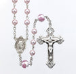 6mm Pink Swarovski Crystal Pearl Rosary, Sterling Silver Crucifix and Center