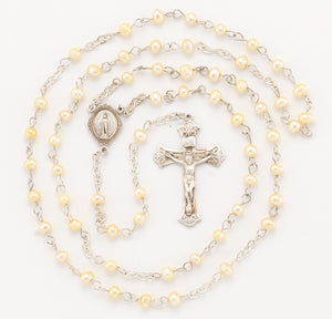 Gold Freshwater Pearl Rosary, Sterling Silver Crucifix and Center