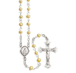 Gold Freshwater Pearl Rosary, Sterling Silver Crucifix and Center