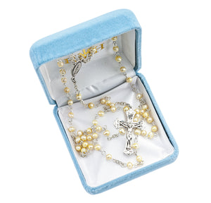 Gold Freshwater Pearl Rosary, Sterling Silver Crucifix and Center