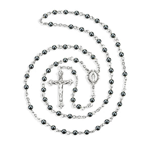 Genuine Hematite Rosary, Sterling Silver Crucifix and Center