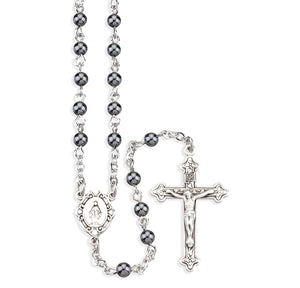 Genuine Hematite Rosary, Sterling Silver Crucifix and Center