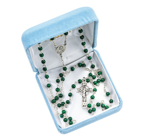 Genuine Malachite Rosary, Sterling Silver Crucifix and Center