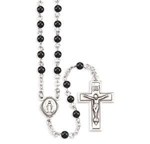 Genuine Onyx Rosary, Sterling Silver Crucifix and Center