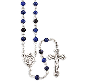 Genuine Sodalite Stone Rosary, Sterling Silver Crucifix and Center