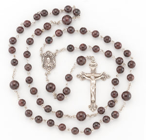 Garnet Bead Rosary, Sterling Silver Crucifix and Center