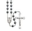 6mm Round Genuine Hematite Bead Rosary, Sterling Silver Crucifix and Center