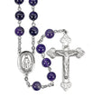 8mm Round Genuine Amethyst Bead Rosary, Sterling Silver Crucifix and Center