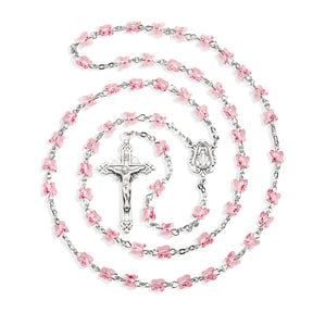 6mm Light Rose Swarovski Crystal Butterfly Bead Rosary, Sterling Silver Crucifix and Center