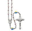 4mm Pink Swarovski Crystal Pearl Rosary with Butterfly Our Father Beads, Sterling Silver Crucifix and Center