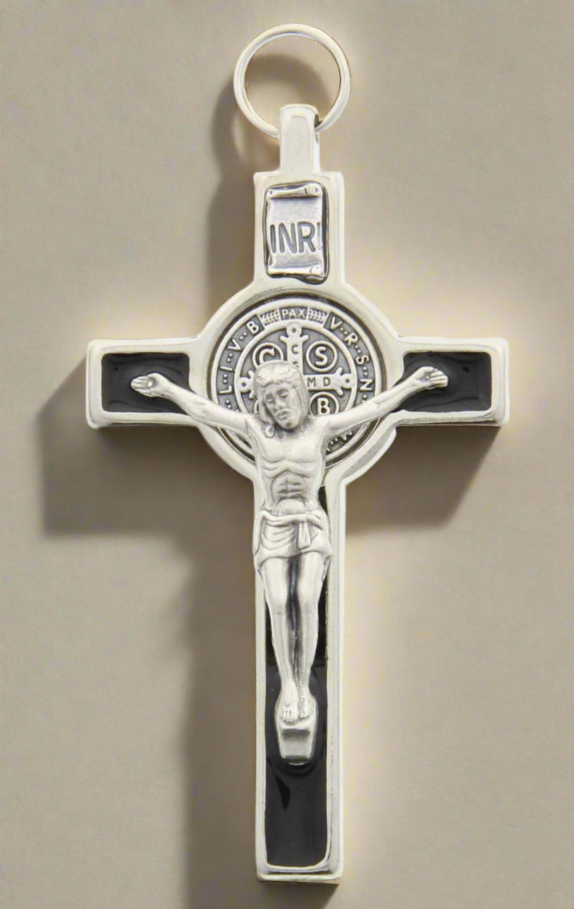 ST BENEDICT SILVER BLACK 3 inch Pendant