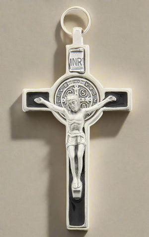 ST BENEDICT SILVER BLACK 3 inch Pendant