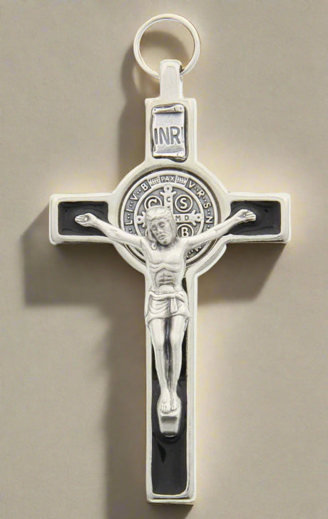 ST BENEDICT SILVER BLACK 3 inch Pendant
