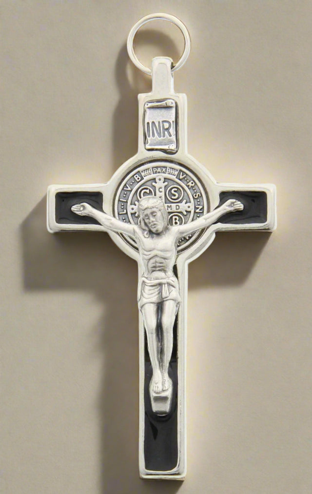 ST BENEDICT SILVER BLACK 3 inch Pendant