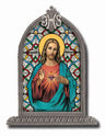 Sacred Heart of Jesus Glass Art in Arched Frame