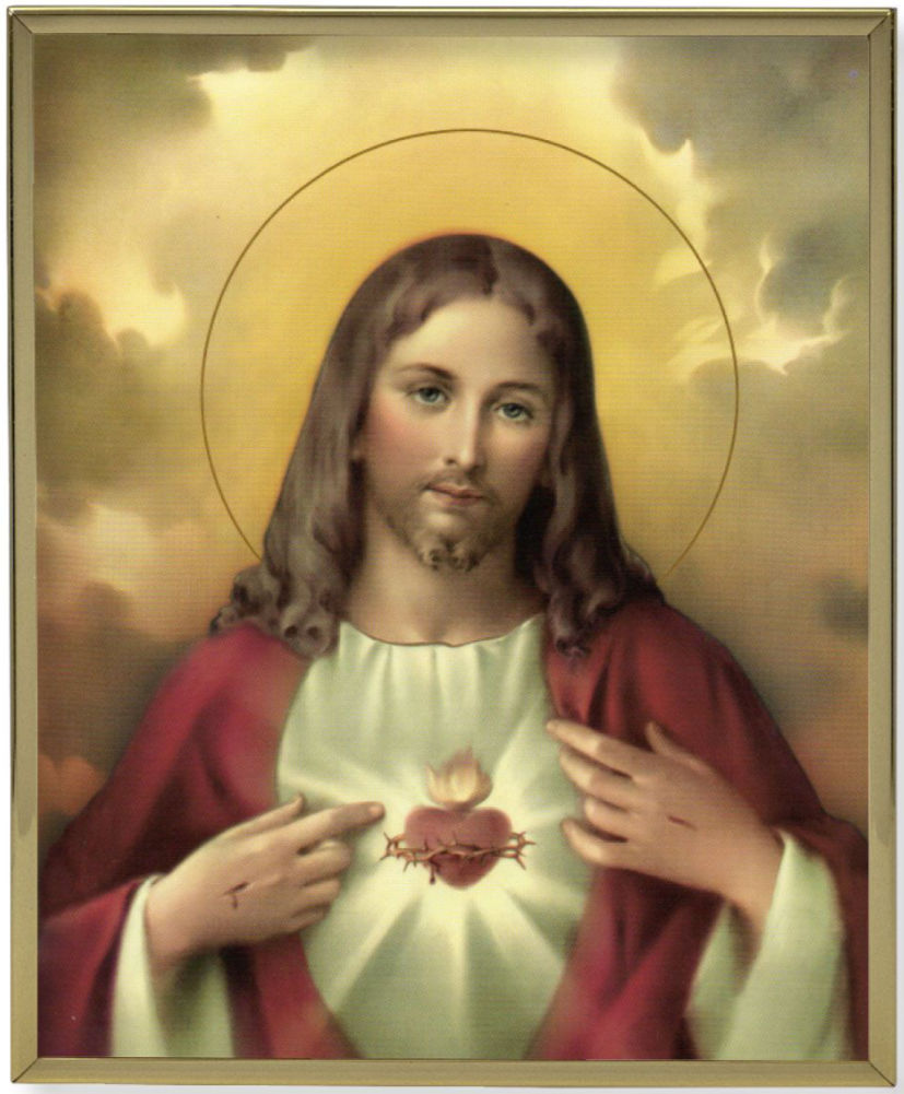 Sacred Heart of Jesus in Golden Hues 8x10 Gold Trim Plaque