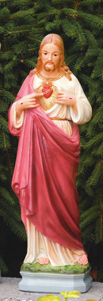 God of Roses Jesus Christ 赤 ロングカーディガン Sacred Heart of Jesus Outdoor Statue 25 Inches | Jesus Garden Statue