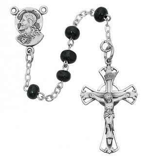 Sacred Heart Black Wood Rosary 5mm for Boys
