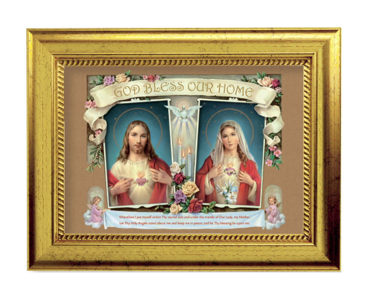 Sacred Hearts House Blessing 5x7 Print in Gold-Leaf Frame