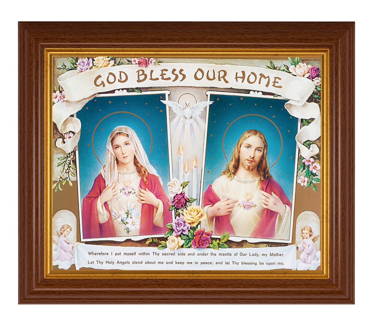 Sacred Hearts House Blessing  8x10 Textured Artboard Dark Walnut Frame