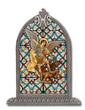 Saint Michael Glass Art in Arched Frame