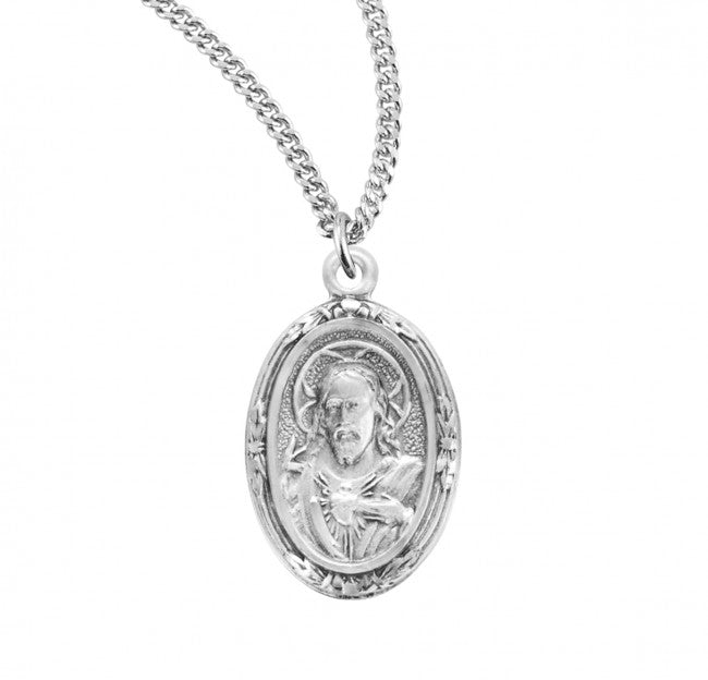 Wheat Border Accent Scapular Medal Sterling Silver Necklace