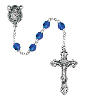 September Birthstone Sapphire Rosary with Sacred Heart and OL of Mt. Carmel