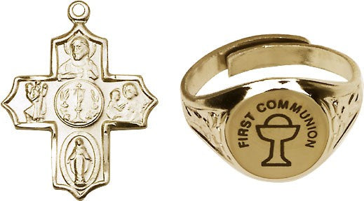 Silver Plate 4-Way Pendant with Communion Ring Set