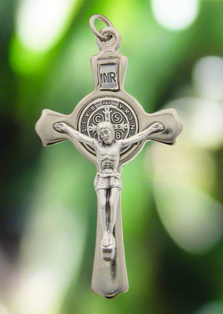 Silver St Benedict Crucifix Pendant 3 inches tall