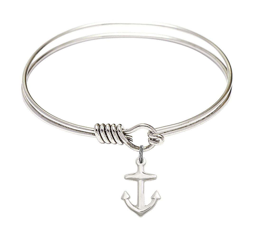 Smooth Bangle Bracelet with a Anchor Charm
