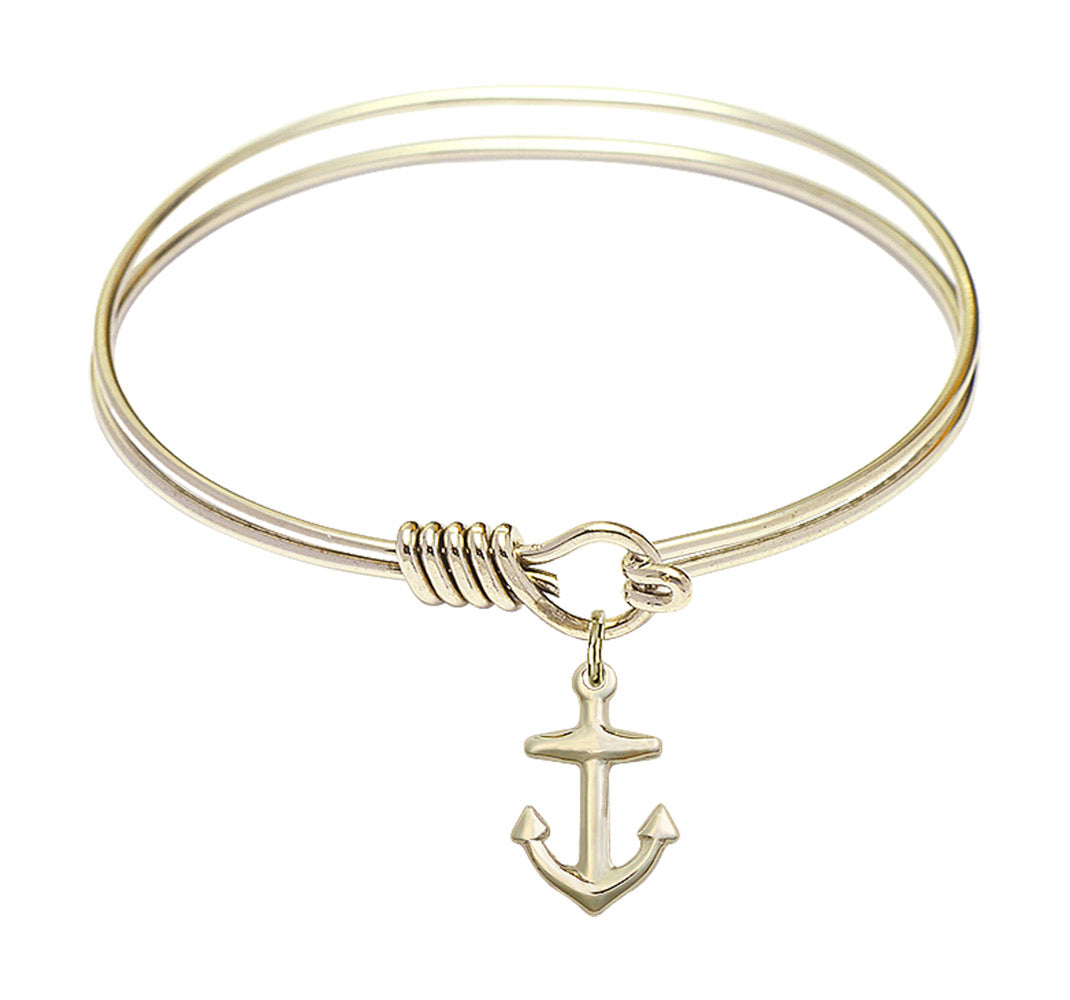 Smooth Bangle Bracelet with a Anchor Charm