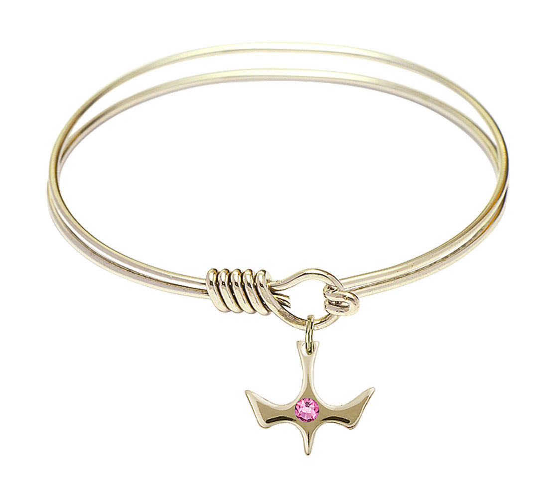 Smooth Bangle Bracelet with a Birthstone Holy Spirit Charm