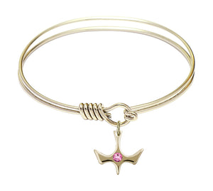 Smooth Bangle Bracelet with a Birthstone Holy Spirit Charm