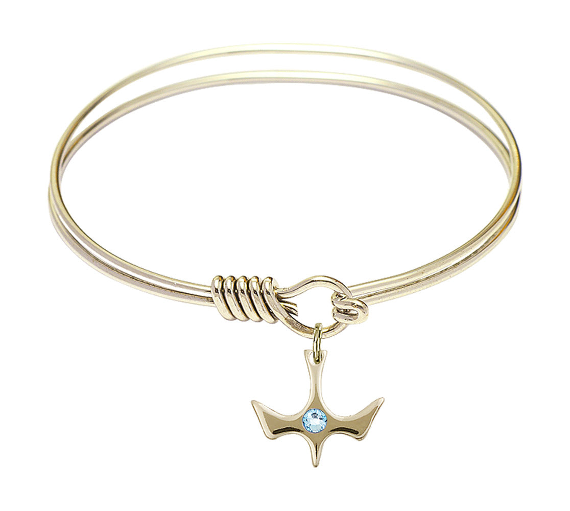 Smooth Bangle Bracelet with a Birthstone Holy Spirit Charm